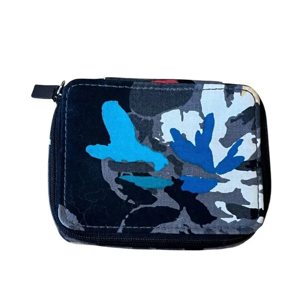 Vera Bradley Travel Pill Case Black Splash Floral Zippered Plastic Box 7 Day